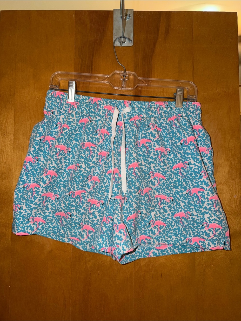 chubbies Teal Swim Trunks with Pink Flamingo Print